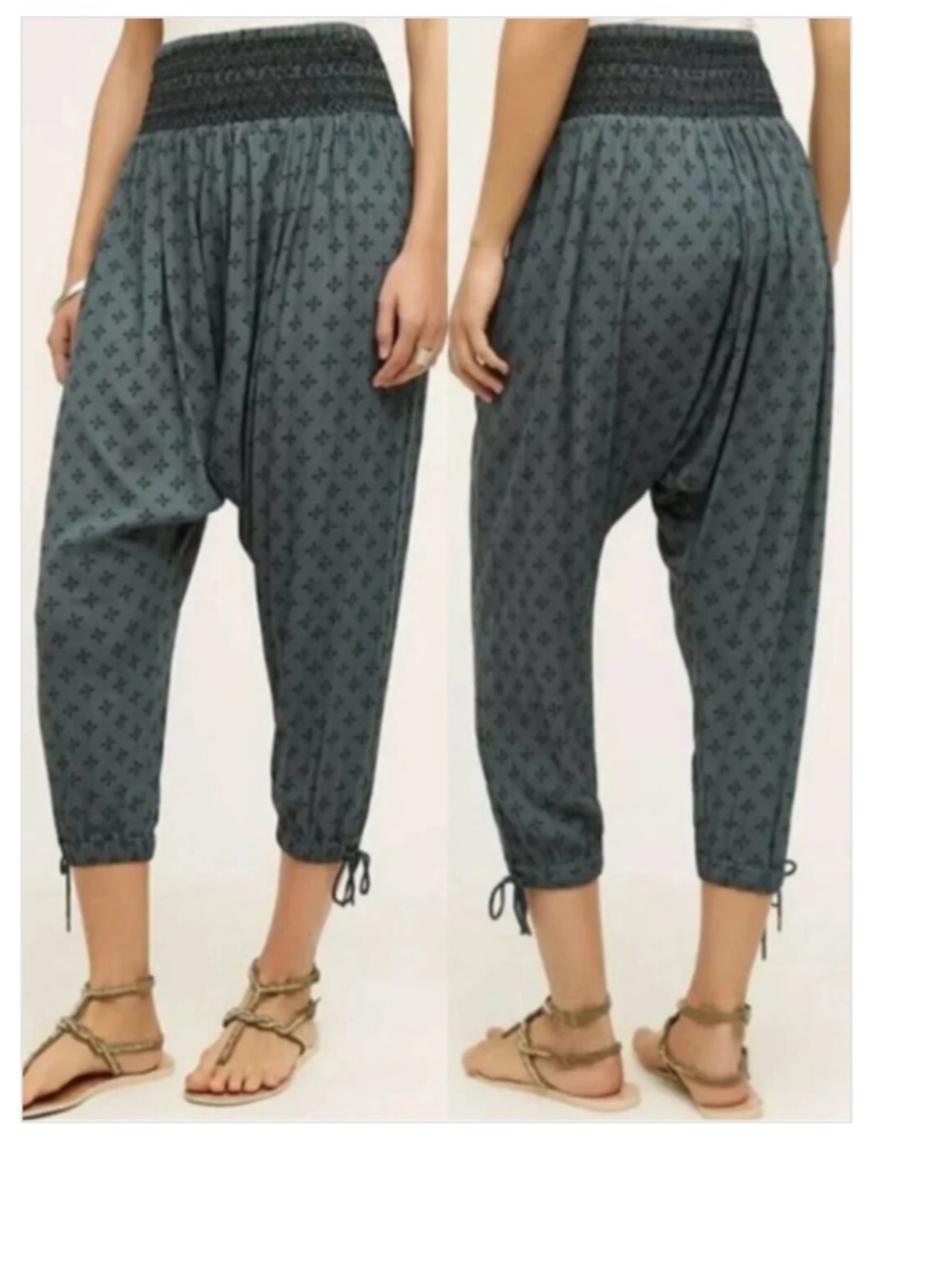 Hei Hei Gray Tribal Crinkle Cropped Harem Pants